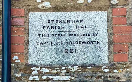 Image of Stokenham Parish Hall stone laid by Capt. F.J.C. Holosworth in 1921